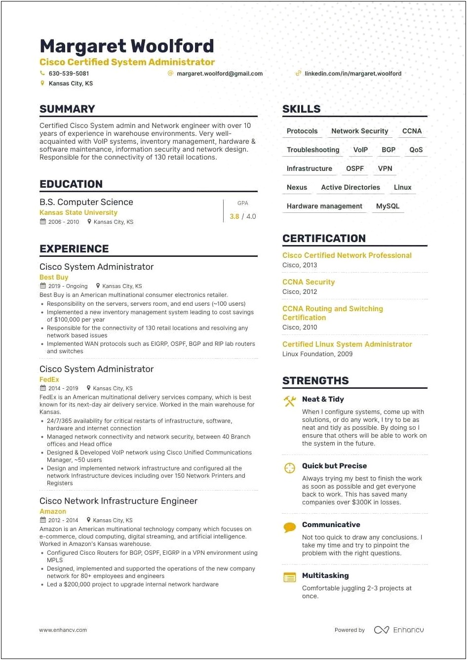 Example Of A It System Adaminstrator Resume