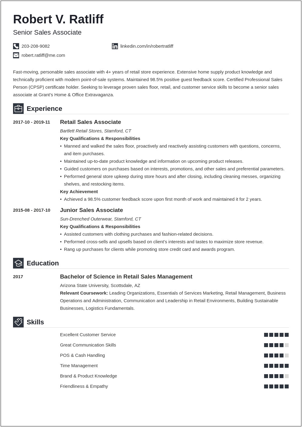 Example Of A Job Resume For Store Associate