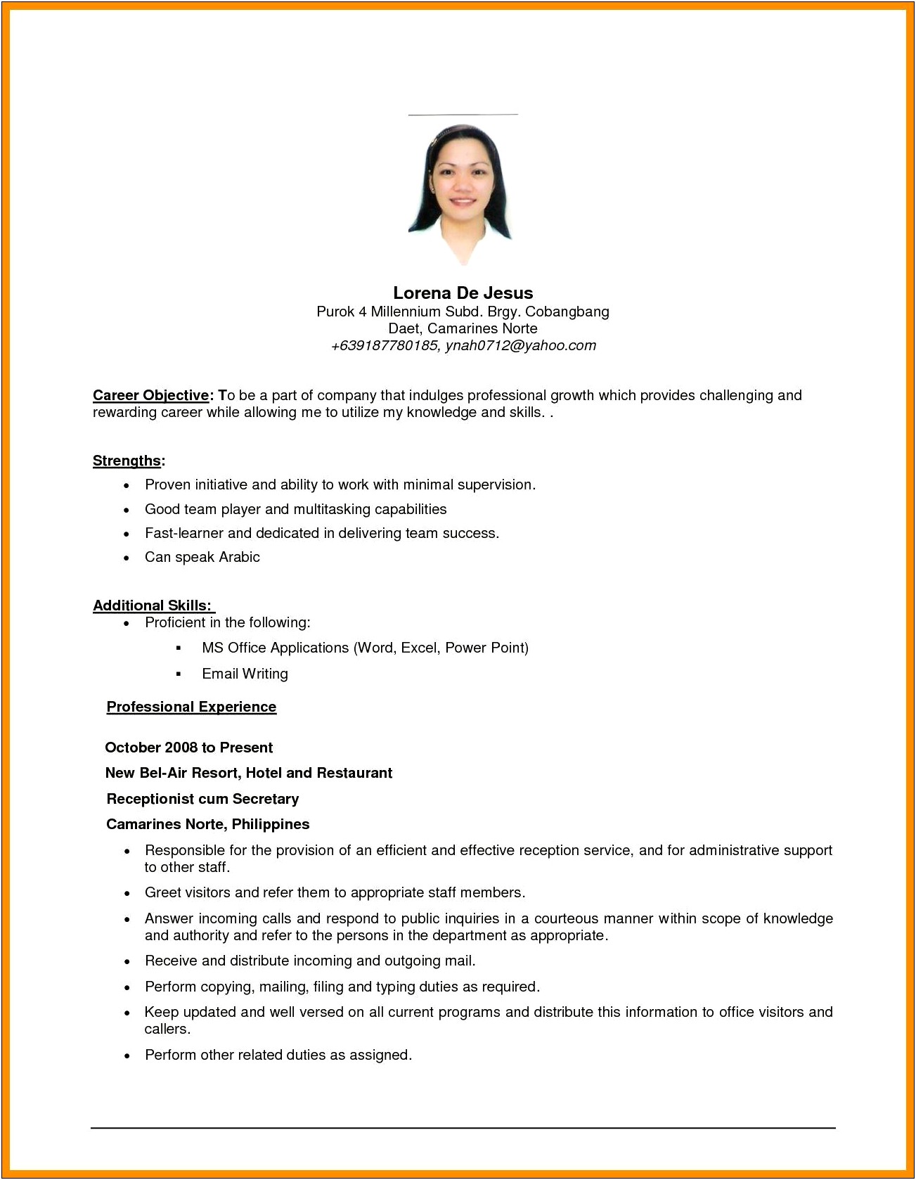 Example Of A Job Resume Objective