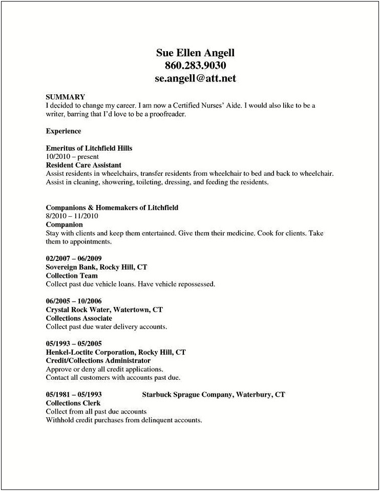 Example Of A Nurse Aide Resume