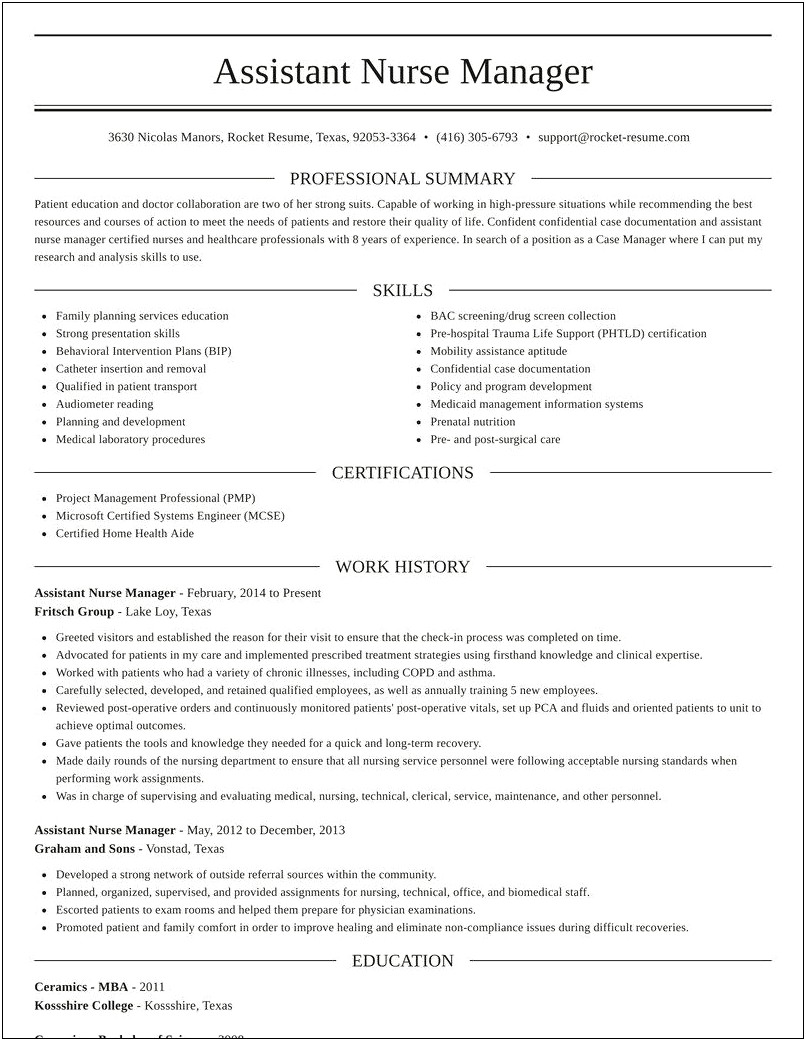 Example Of A Nurse Manager Resume