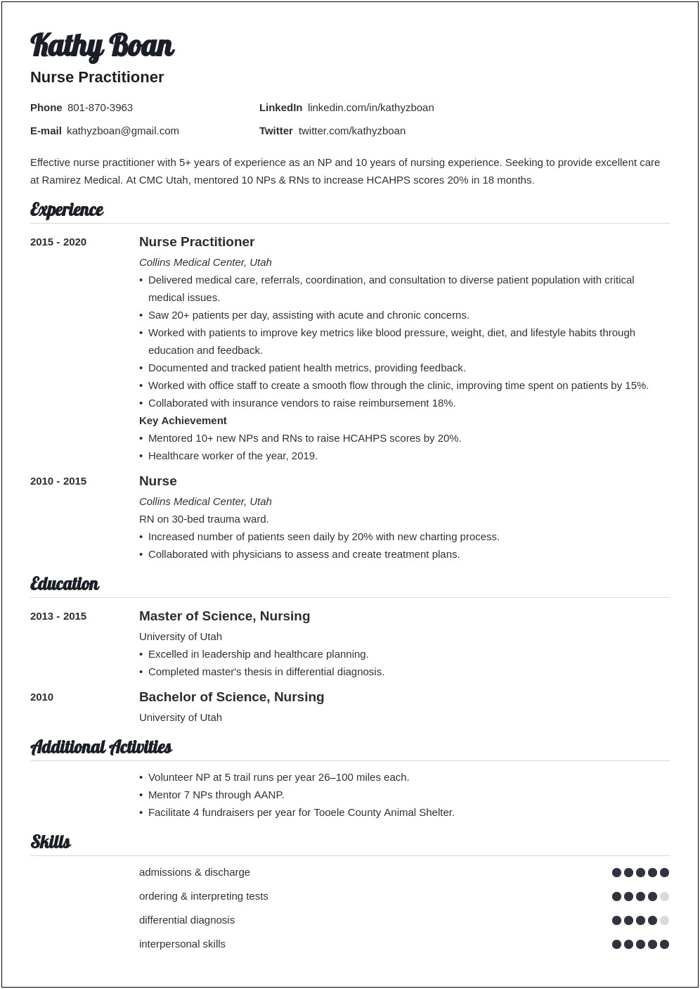 Example Of A Nurse Practitioner Resume