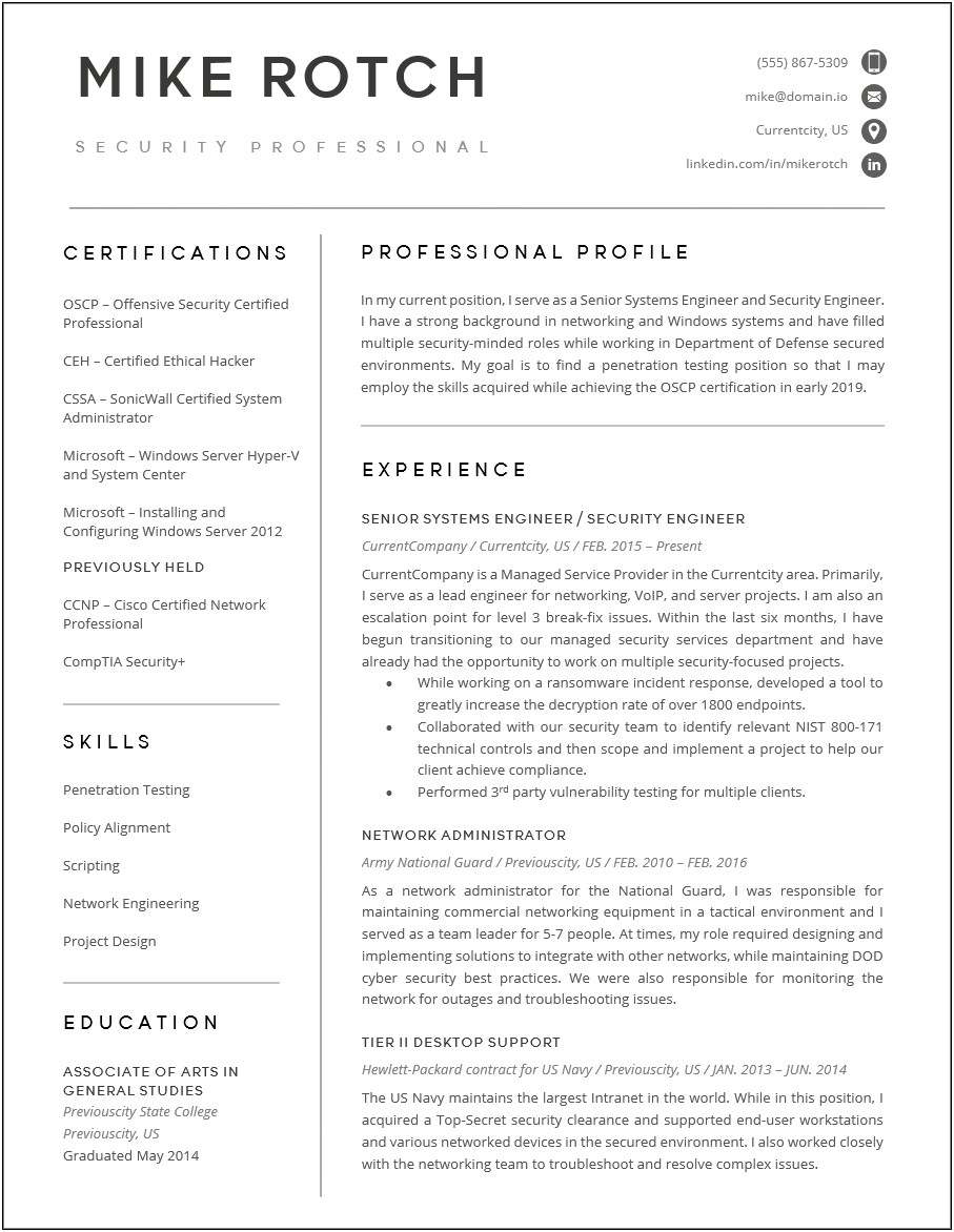 Example Of A Penetration Tester Resume