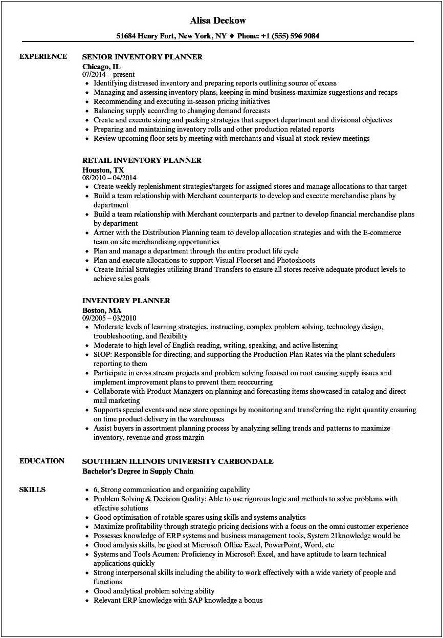 Example Of A Perfect Supply Planner Resume
