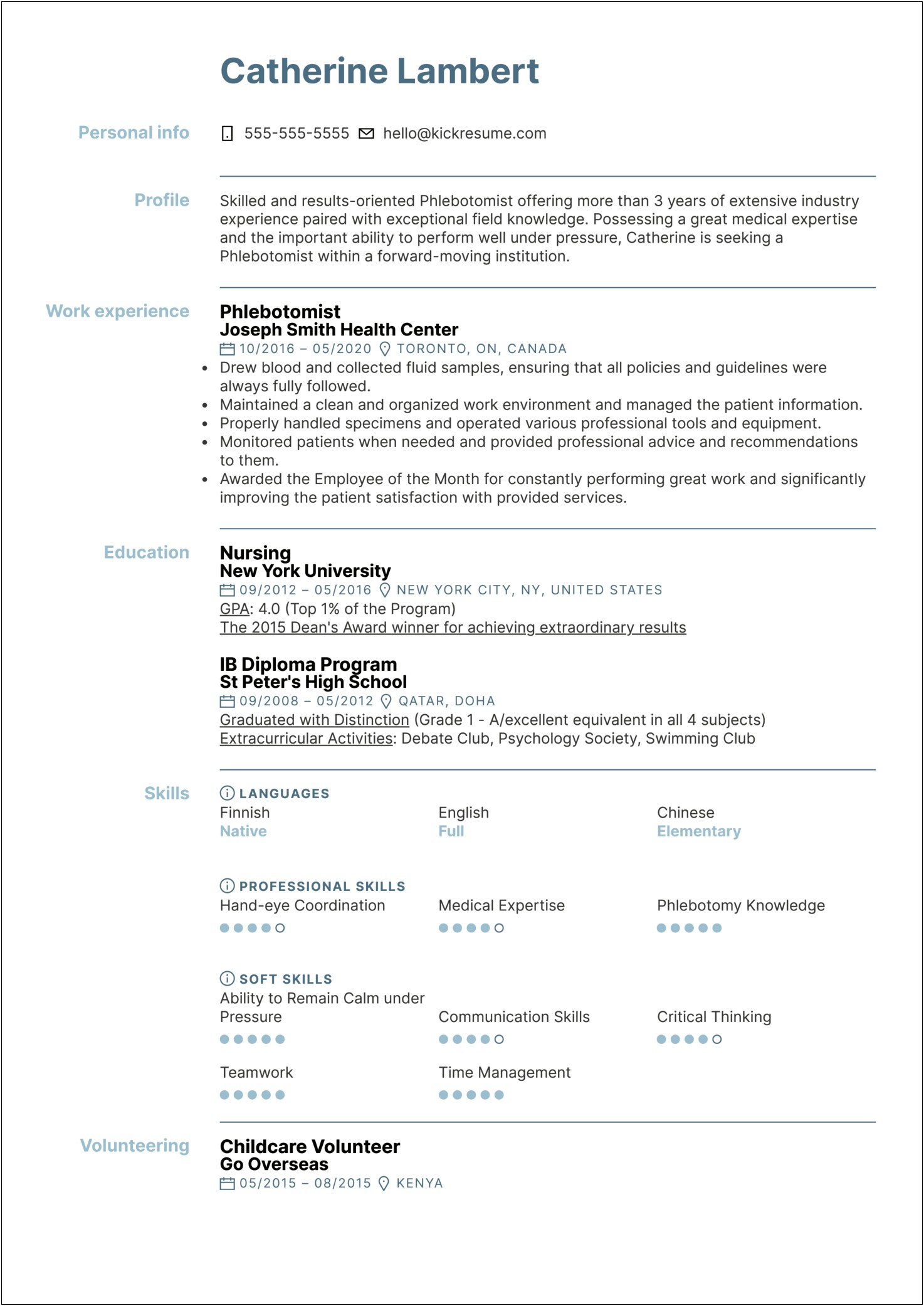 Example Of A Phlebotomist Resume
