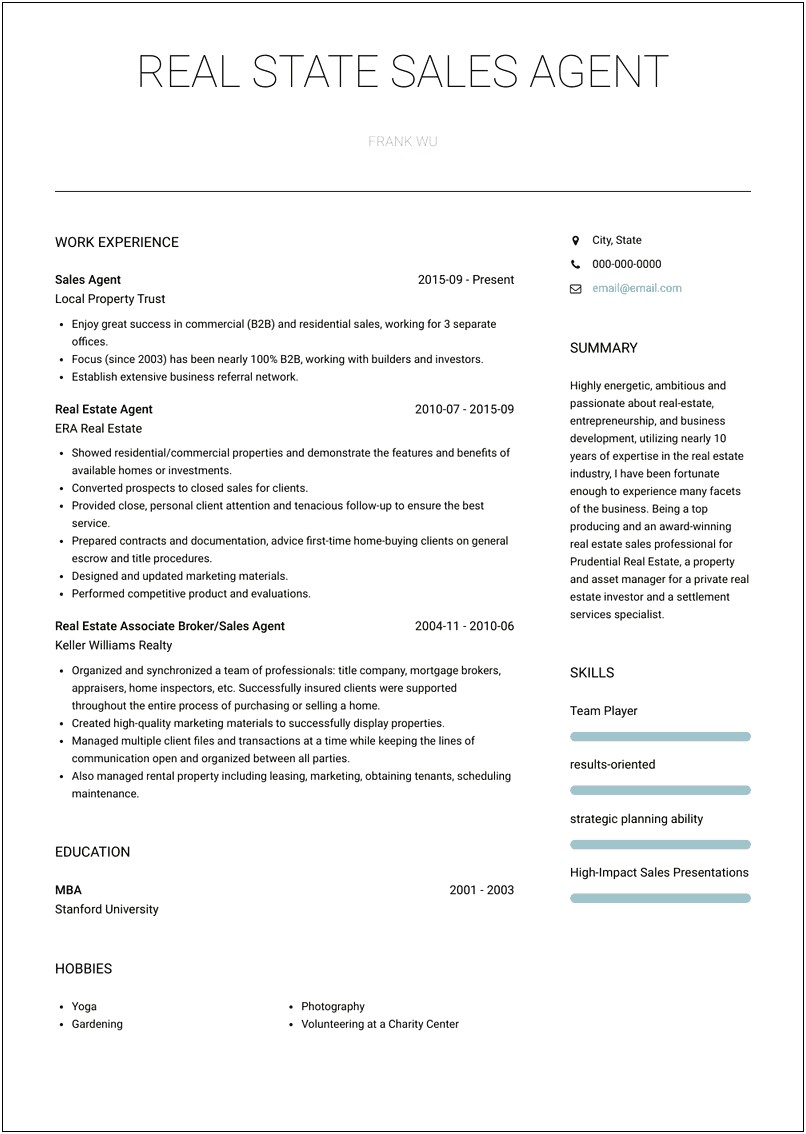 Example Of A Private Estate Manager Resume