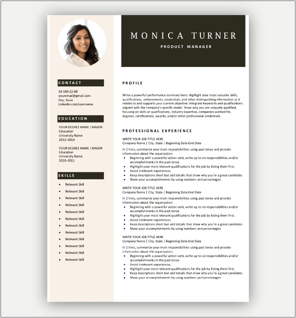 Example Of A Professional Resume Word