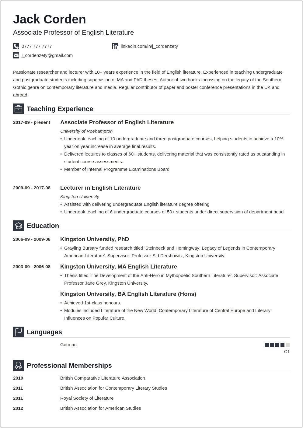 Example Of A Professors Resume