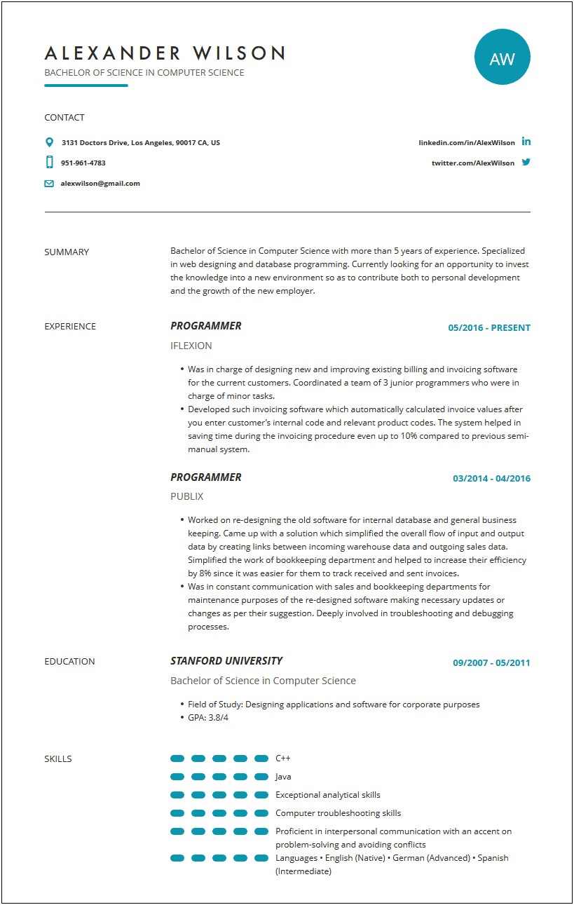Example Of A Programmers Resume