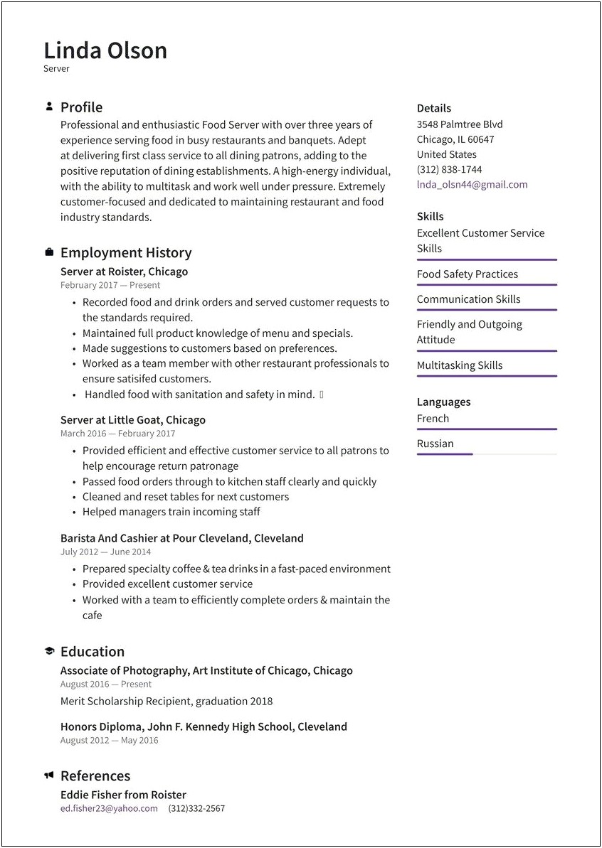 Example Of A Really Good Restaurant Resume