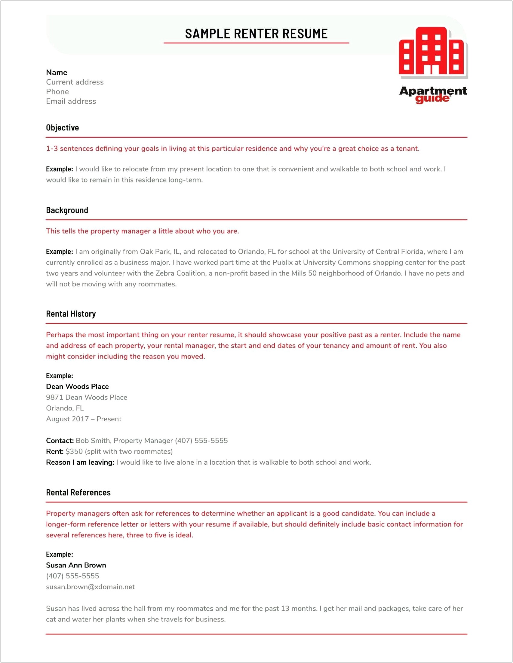 Example Of A Rental Resume
