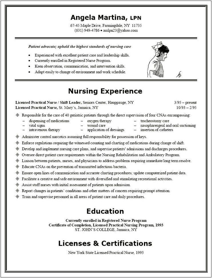Example Of A Resume Cna To Lpn