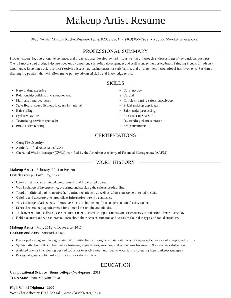 Example Of A Resume For A Makeup Artist
