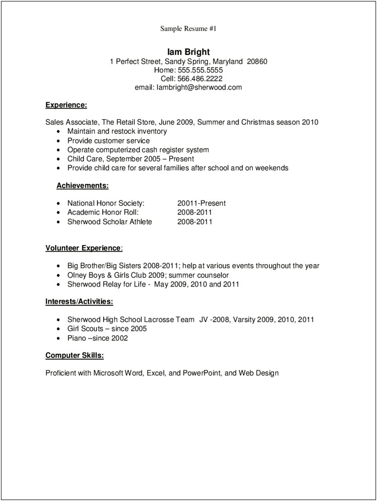 Example Of A Resume For Graduate School