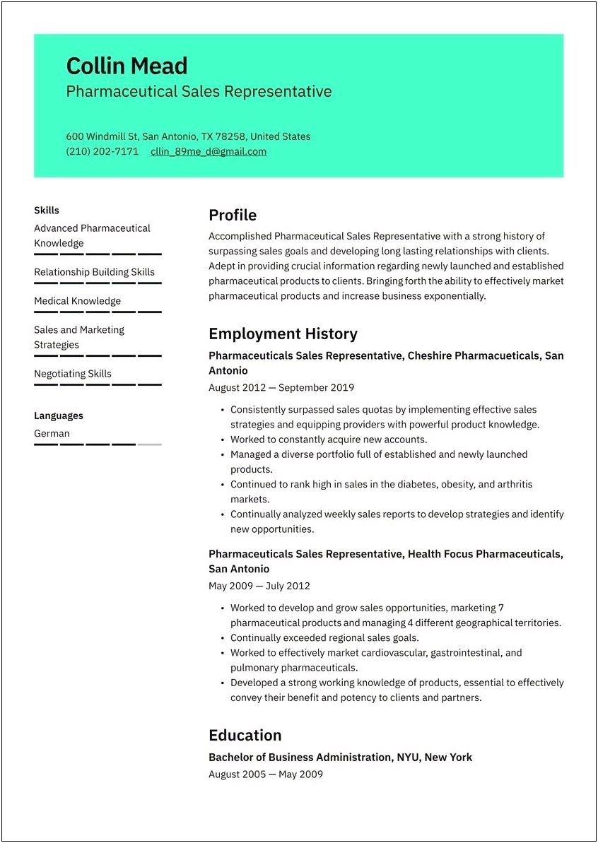 Example Of A Resume For Sales Representative