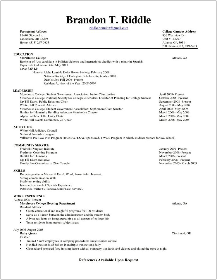 Example Of A Resume Listing Currently Attending College