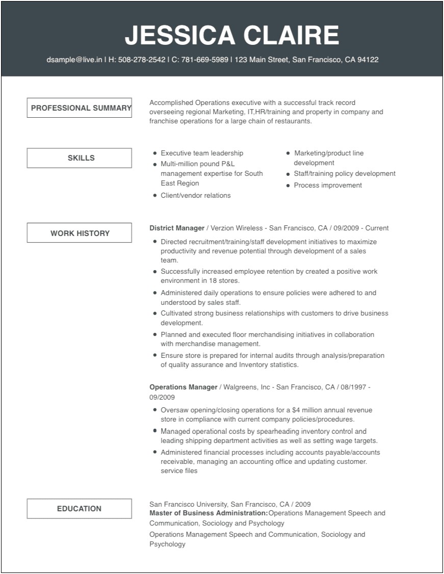 Example Of A Resume Objective Walgreens