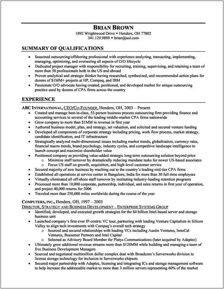 Example Of A Resume Summary Of Qualifications