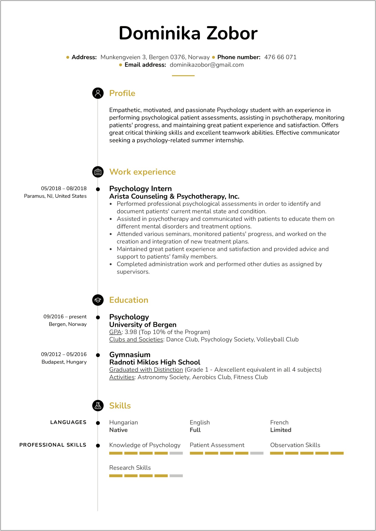 Example Of A Resume Title For Psychology Major