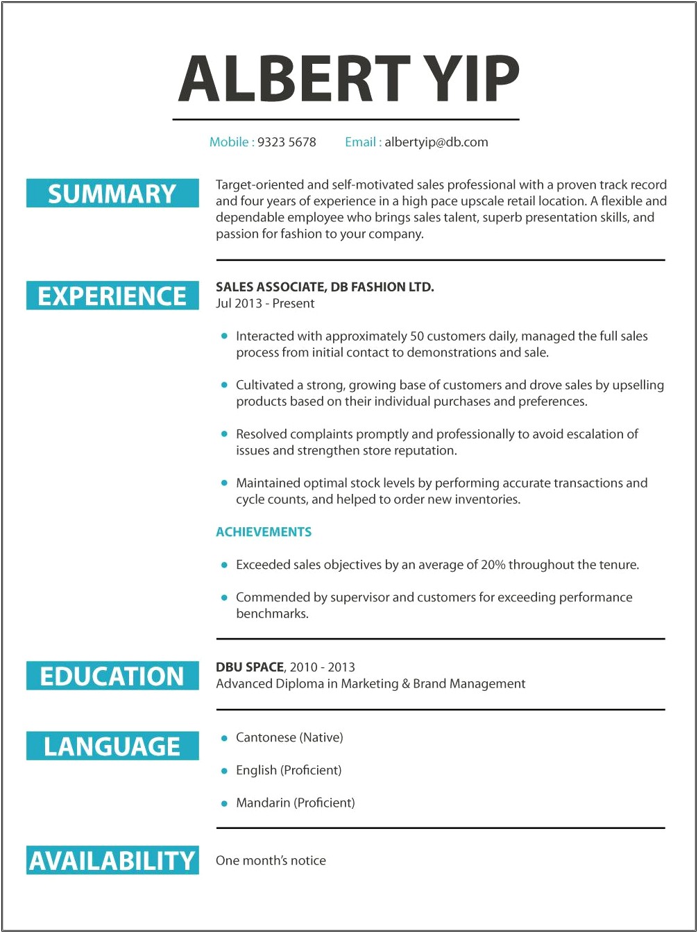 Example Of A Sale Professional Resume