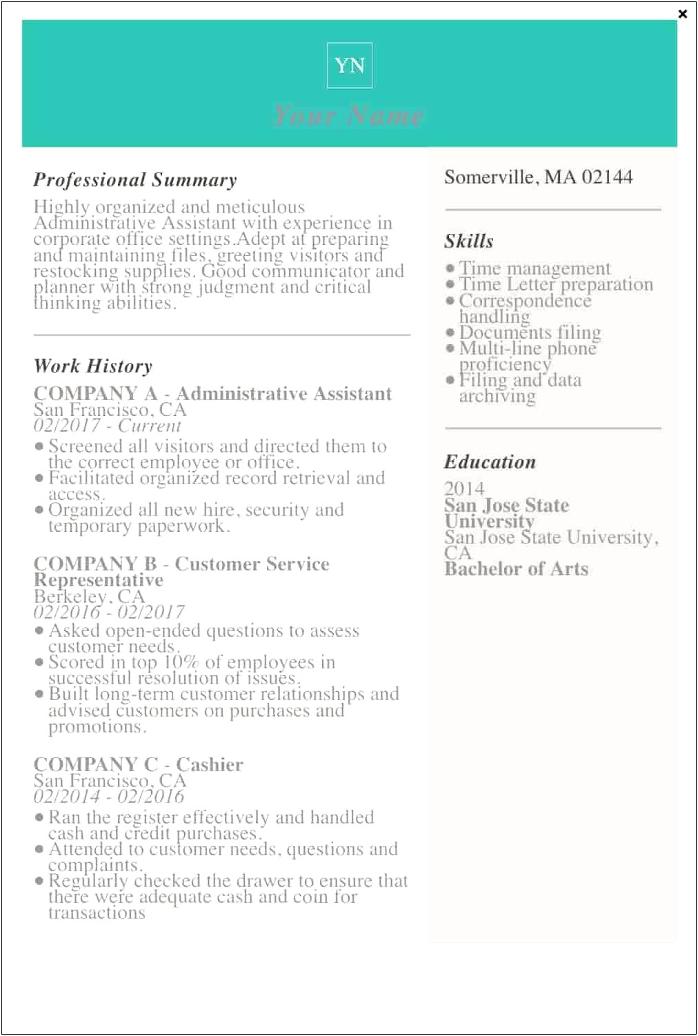 Example Of A Short Vertical Resume