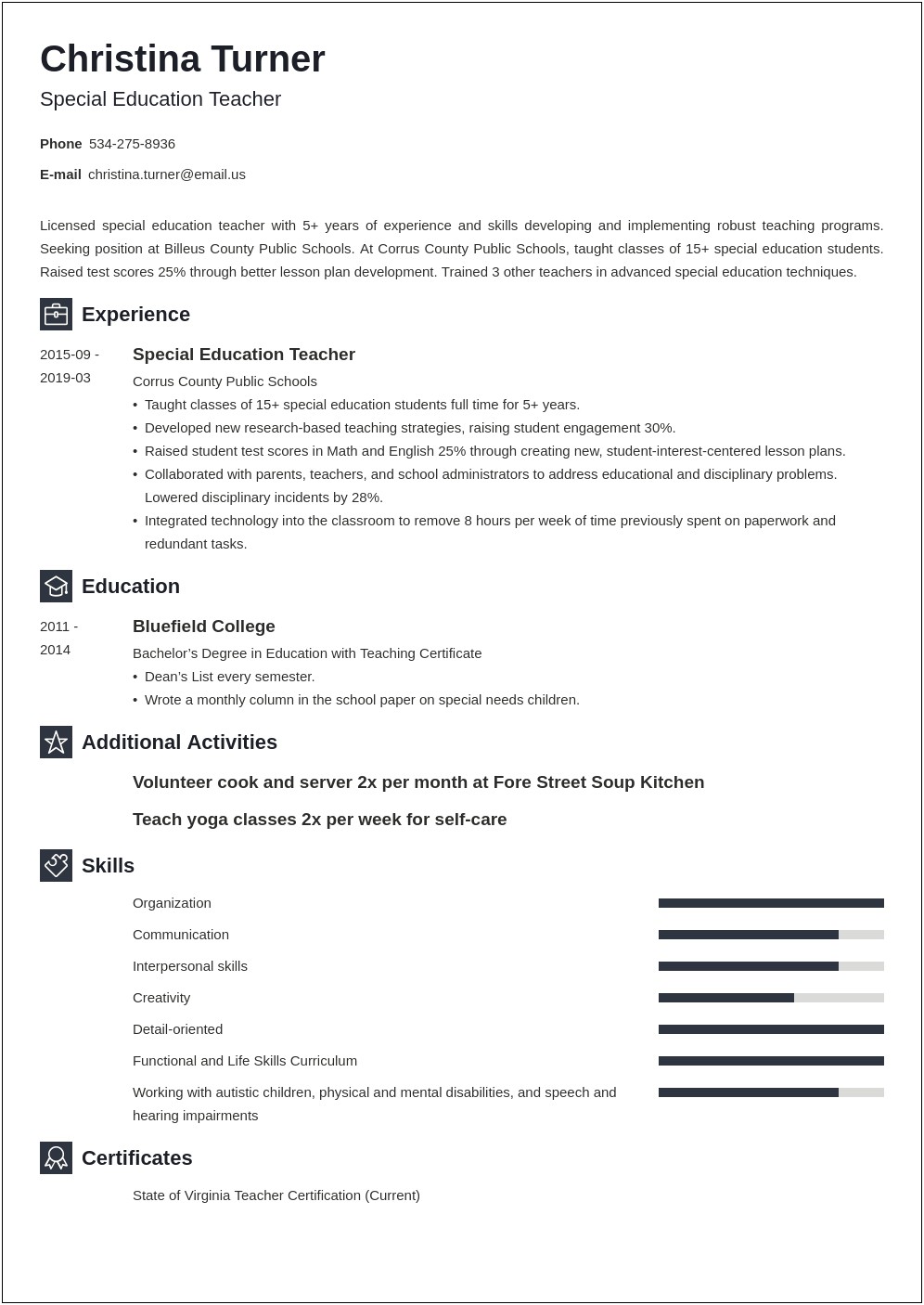 Example Of A Special Education Teacher Resume