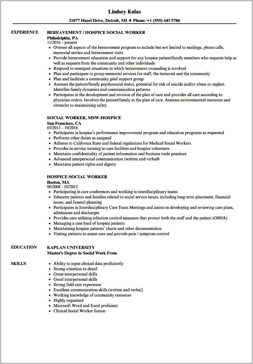 Example Of A Srong Social Worker Resume