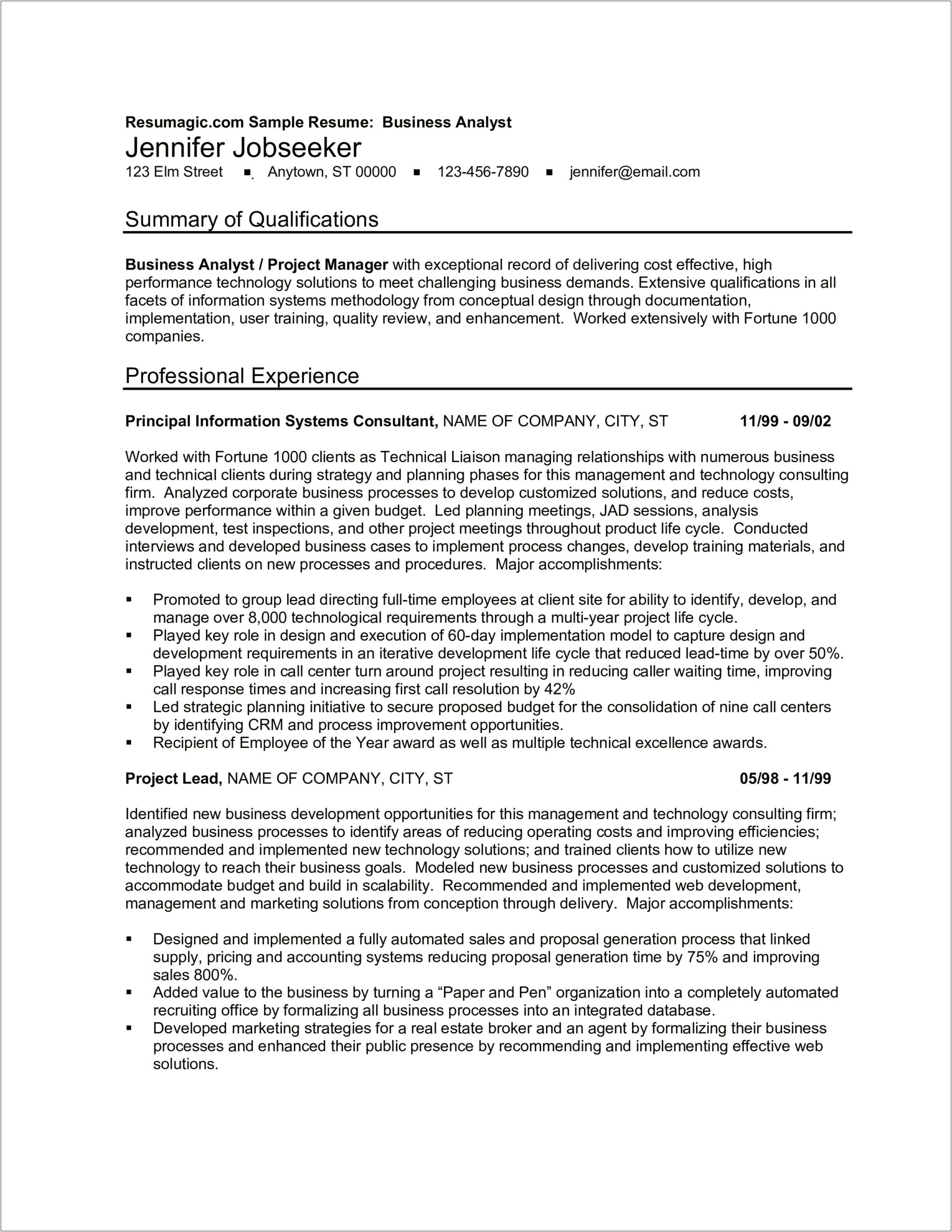 Example Of A Stratup Project Manager Resume