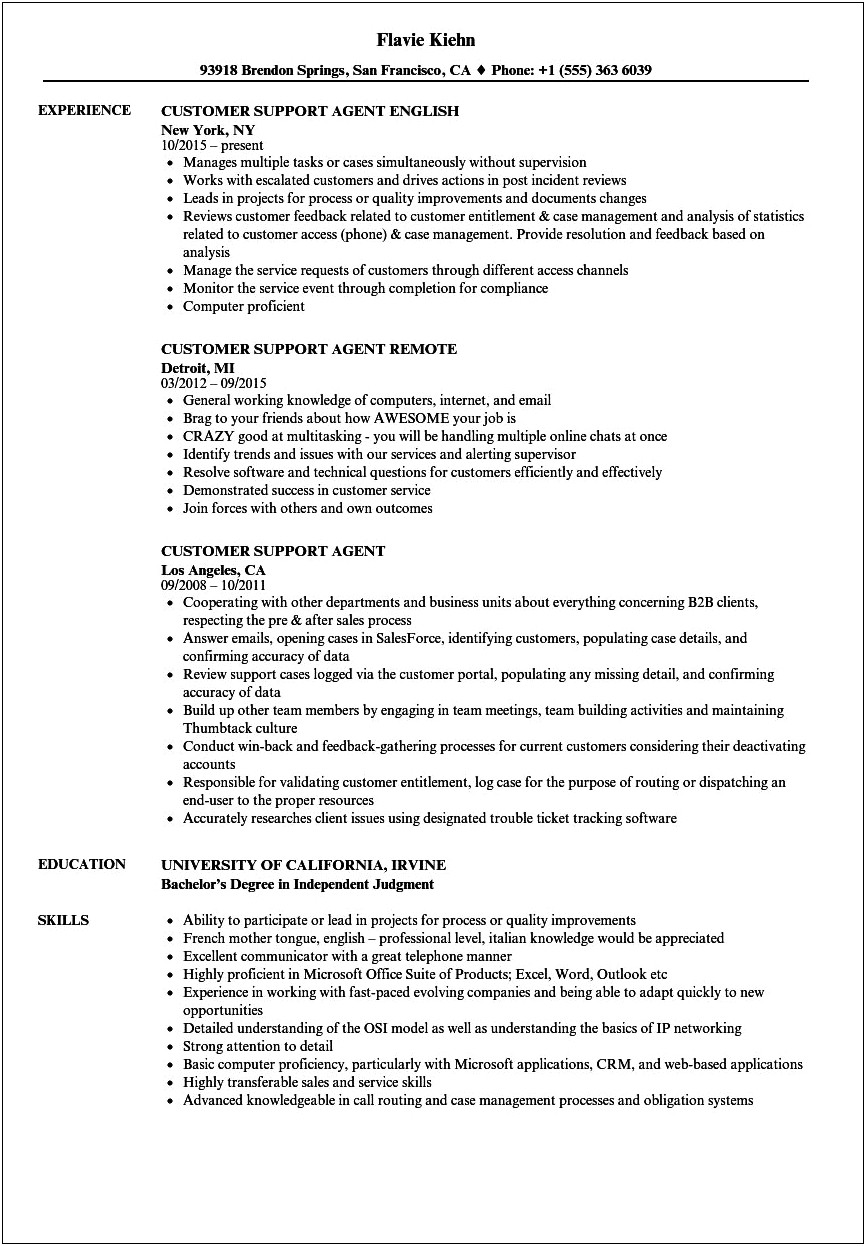 Example Of A Strong Customer Service Resume