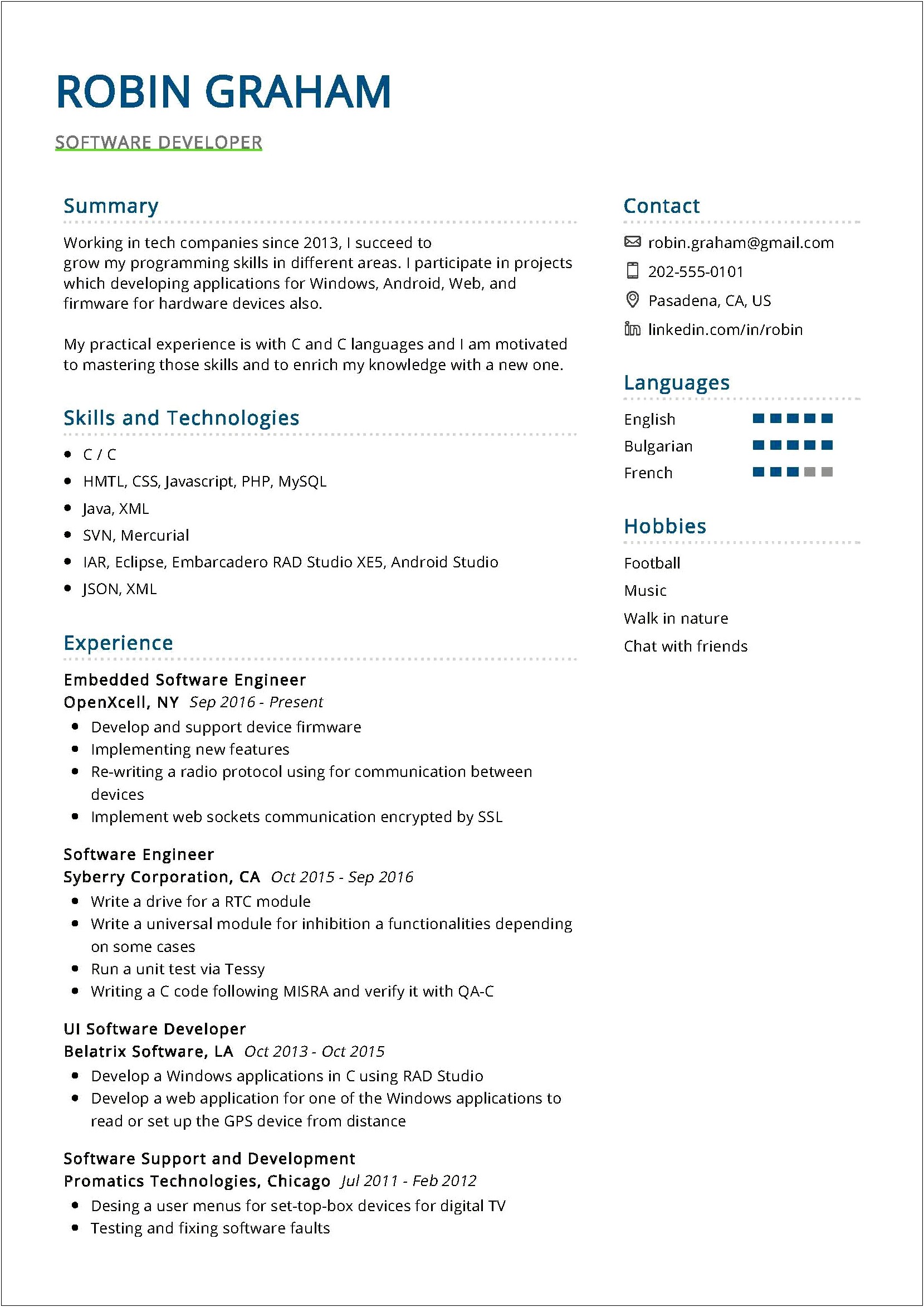 Example Of A Strong Web Developer Resume