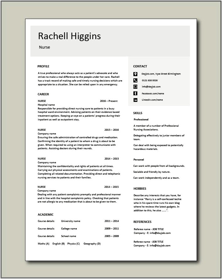 Example Of A Student Nurse Resume