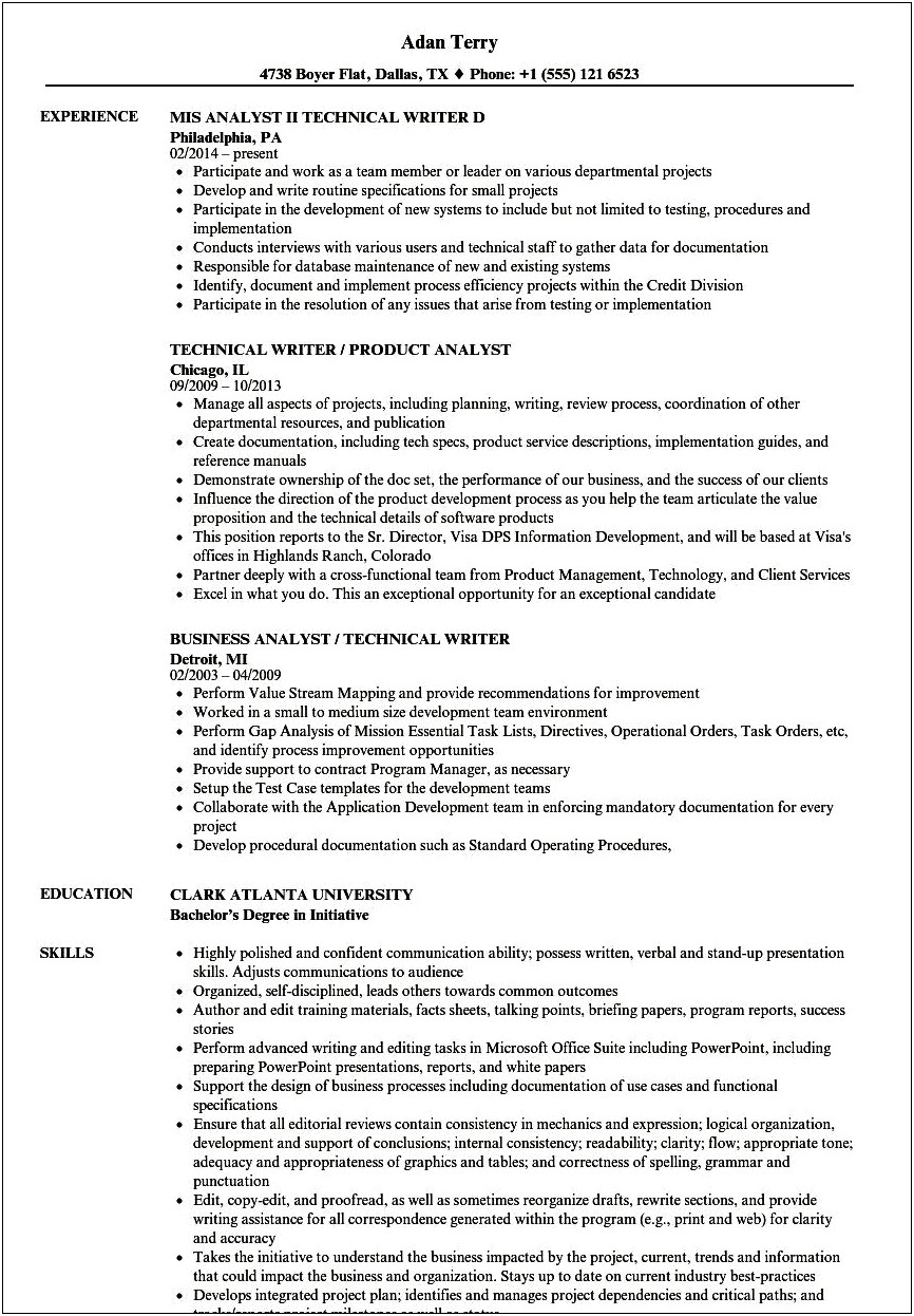 Example Of A Technical Writer's Resume
