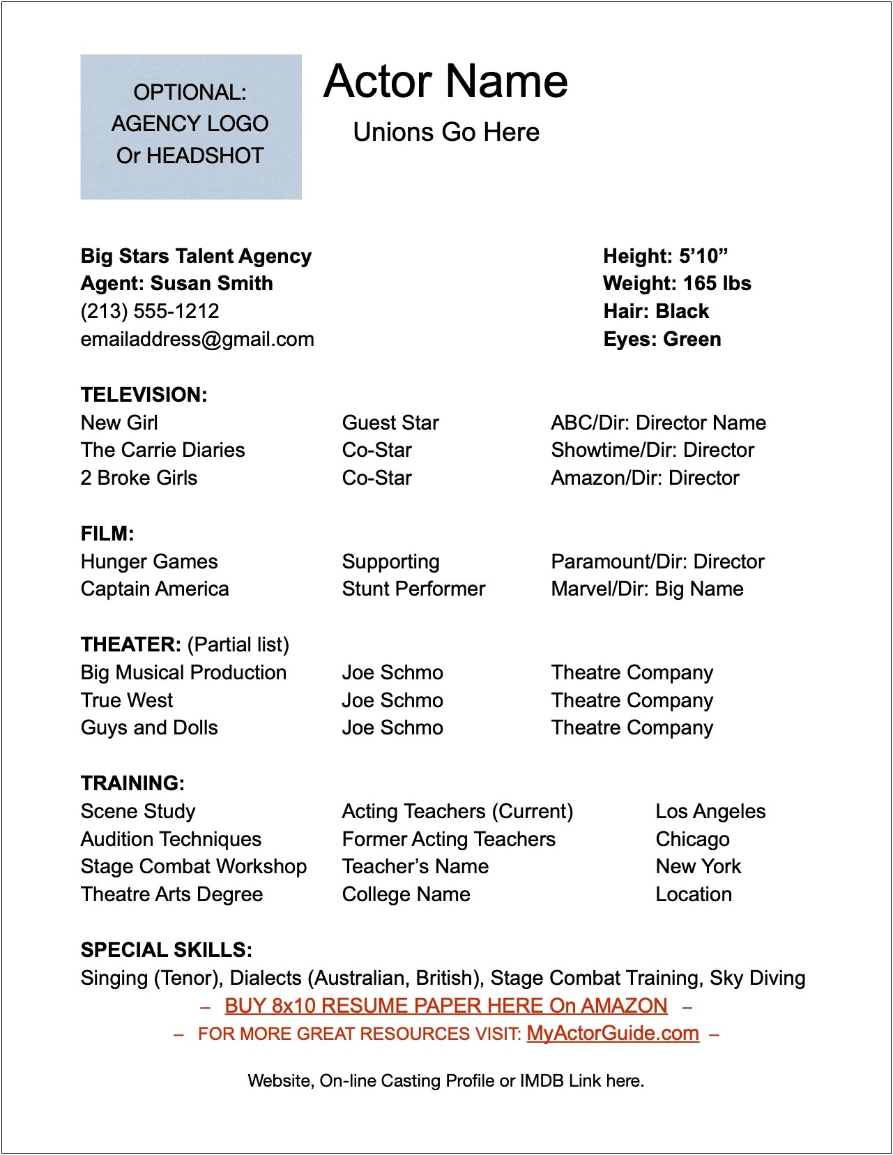 Example Of A Theater Resume