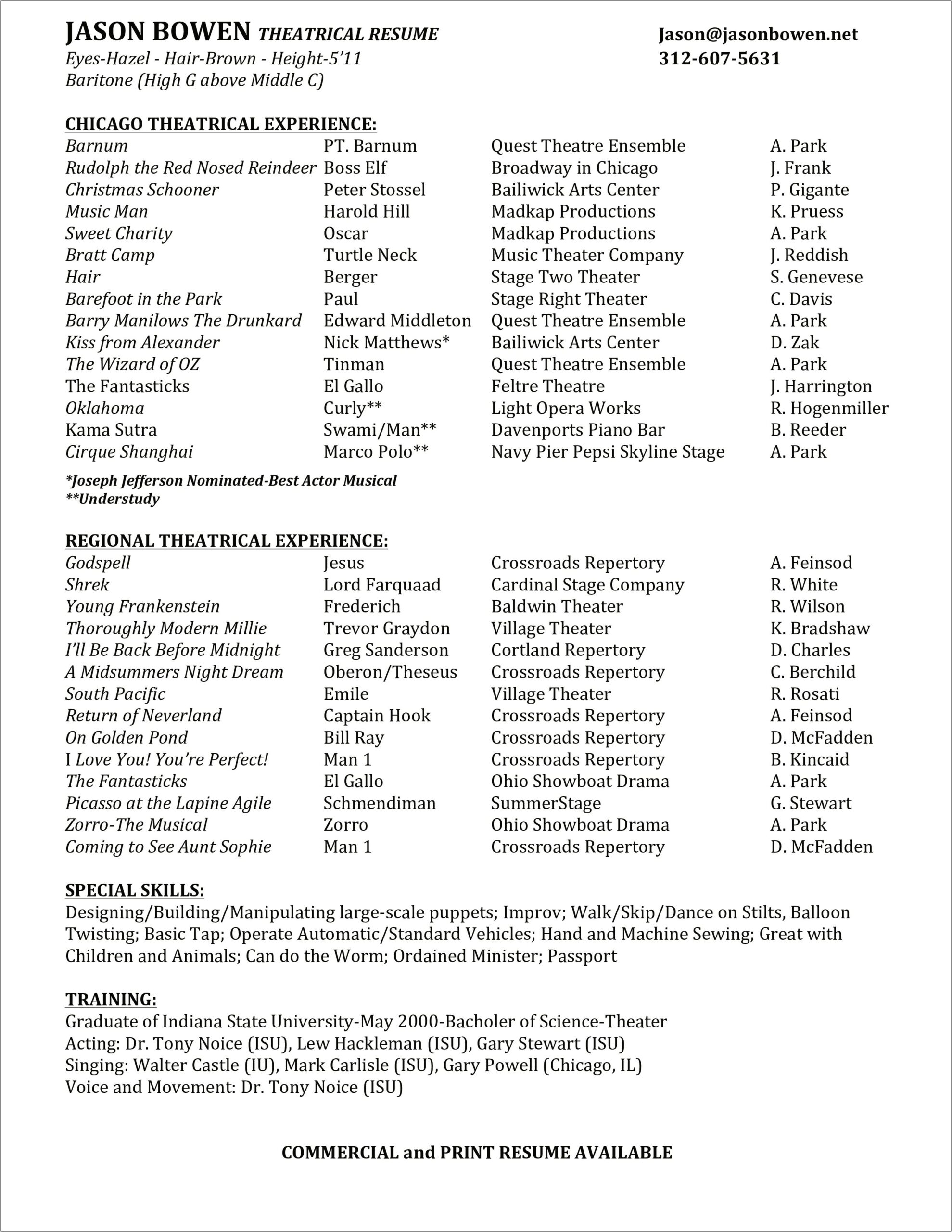Example Of A Theatre Resume