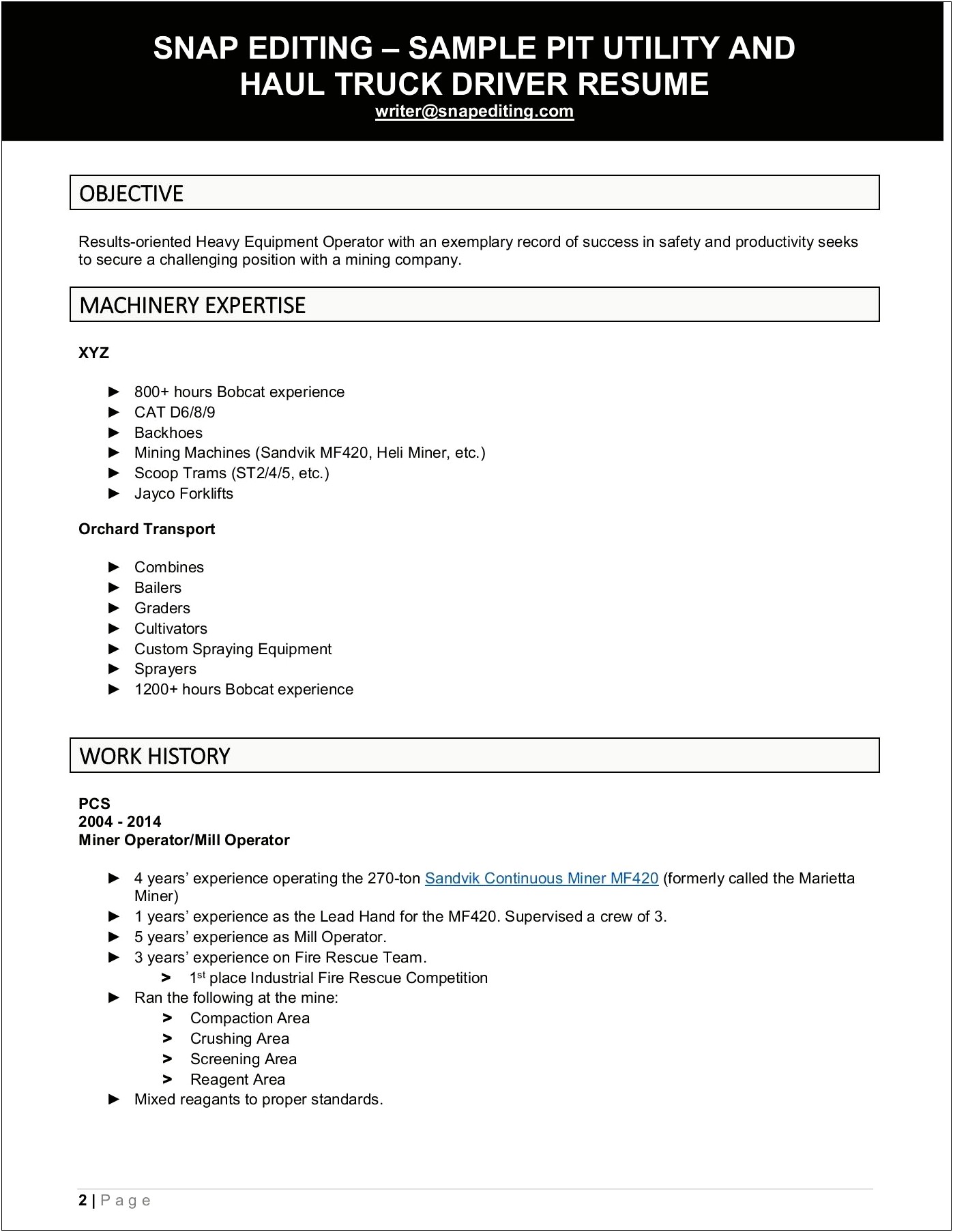 Example Of A Truck Drivers Resume