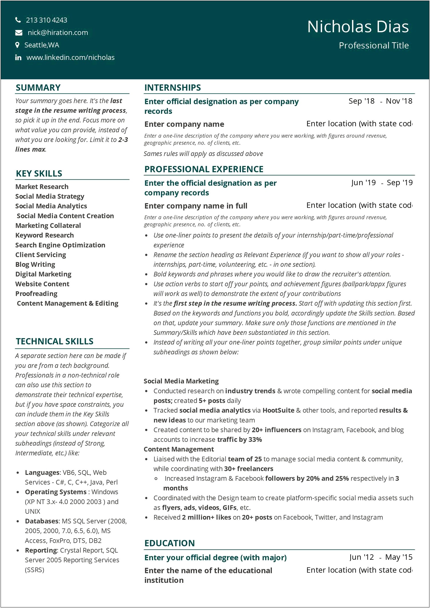 Example Of A Winning Resume Layout
