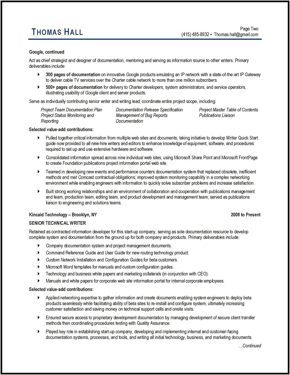Example Of A Writers Resume