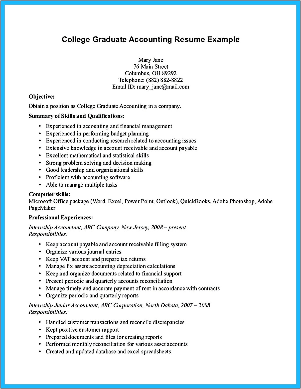 Example Of Accounting Student Resume