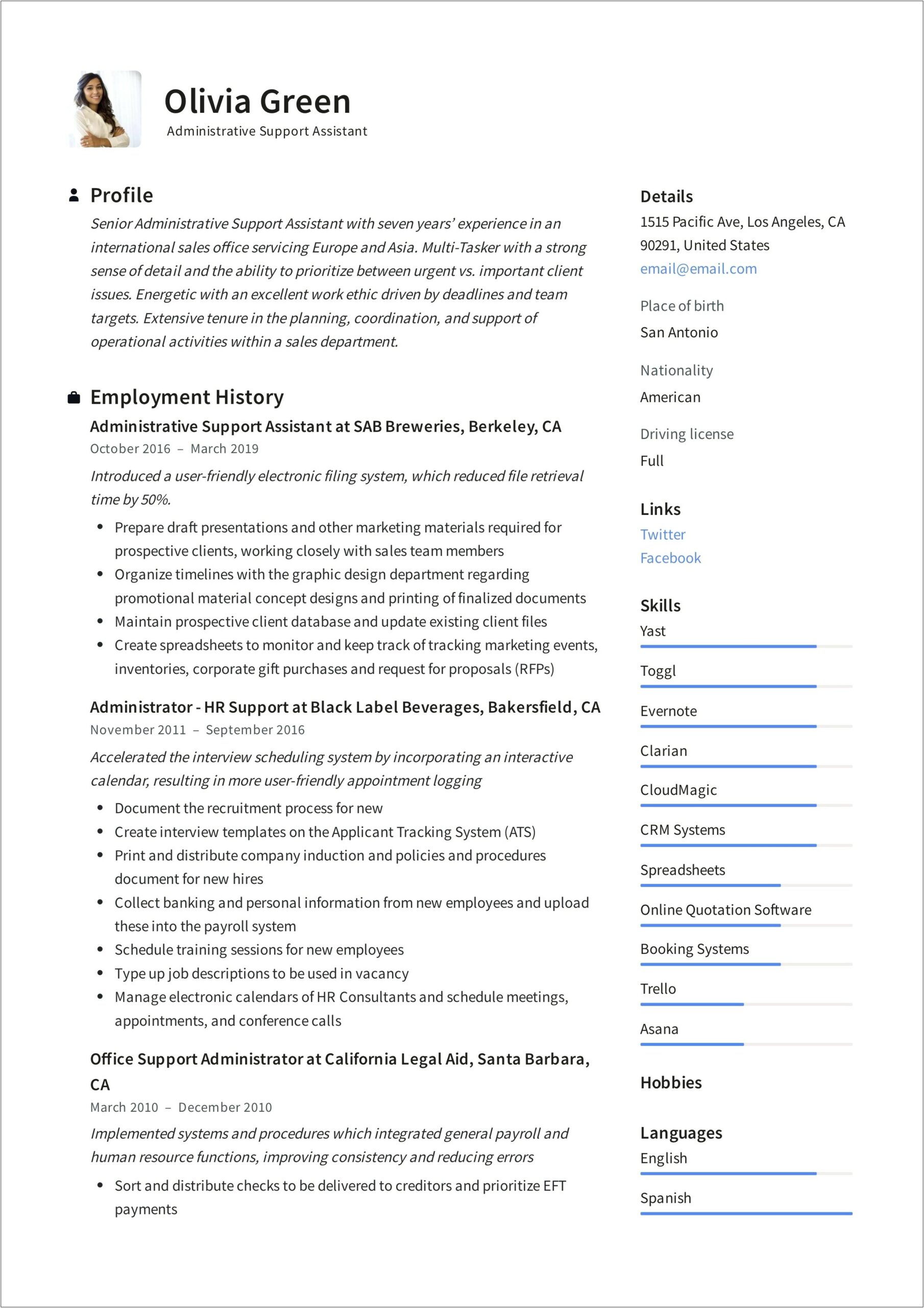 Example Of Administrative Consultant Resume