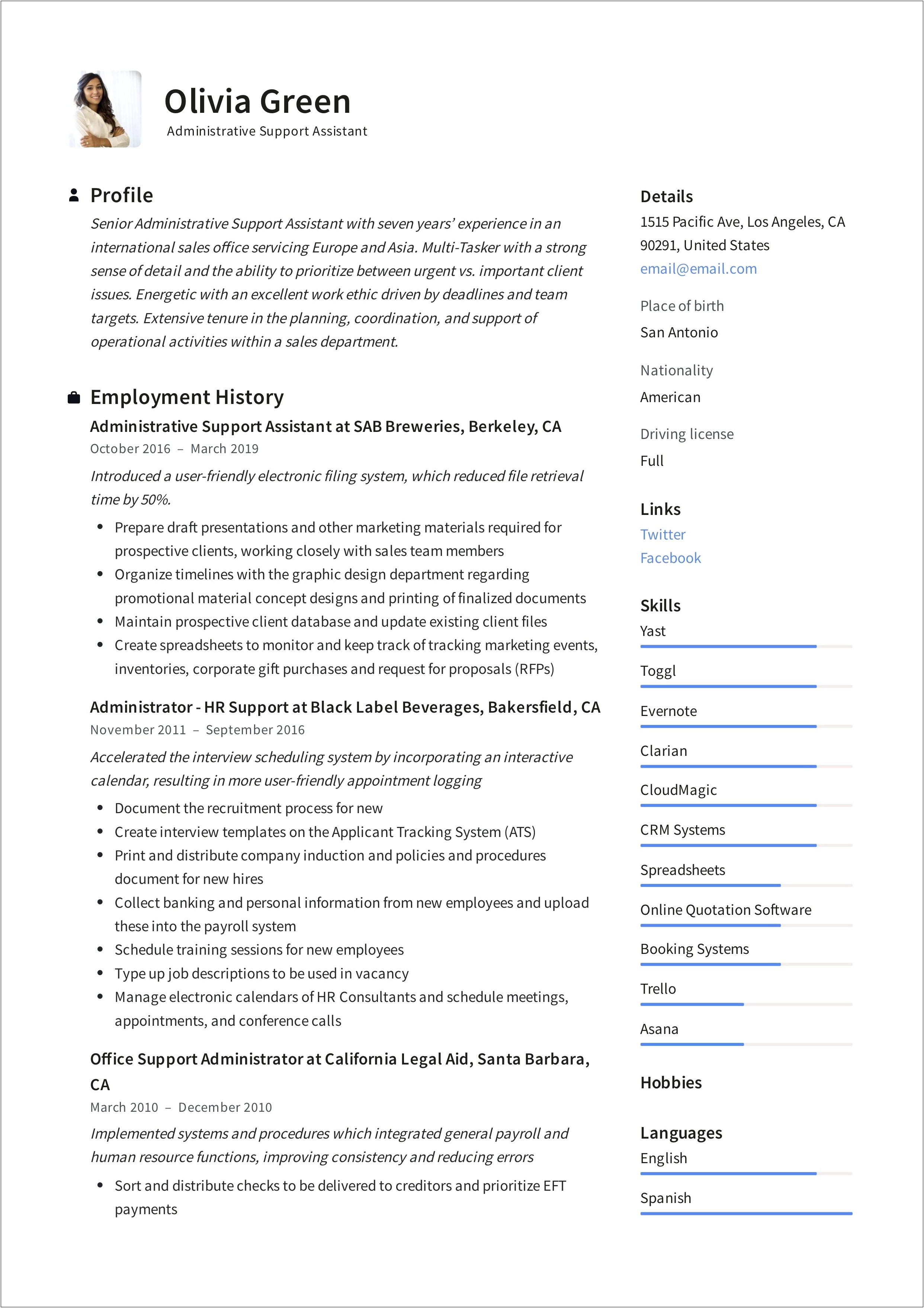 Example Of Administrative Consultant Resume