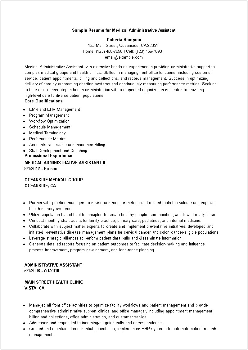 Example Of Administrative Customer Service Resume