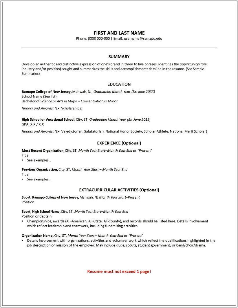 Example Of An Activity Resume For College