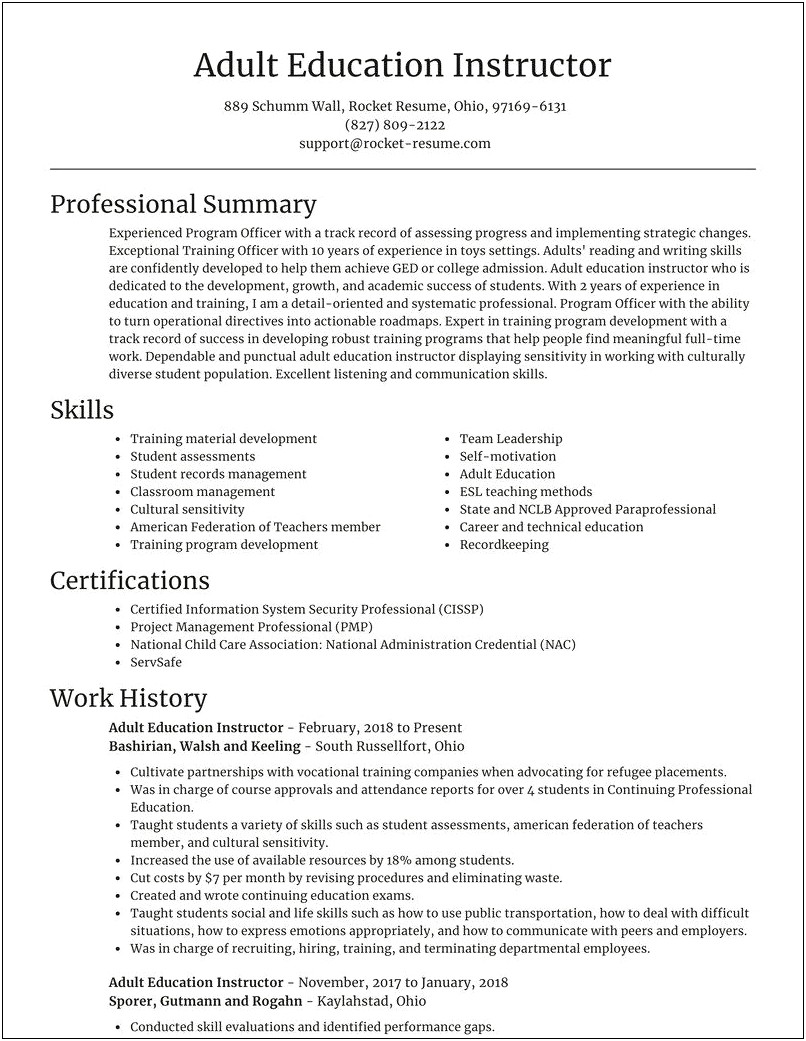 Example Of An Adult Resume