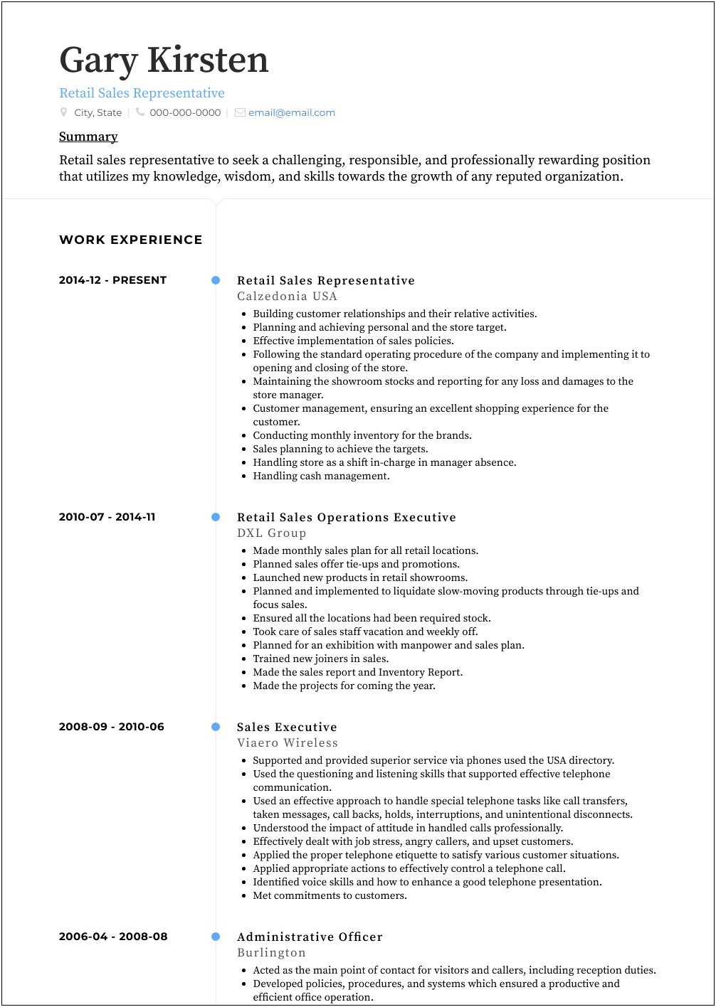 Example Of An At&t Retail Resume