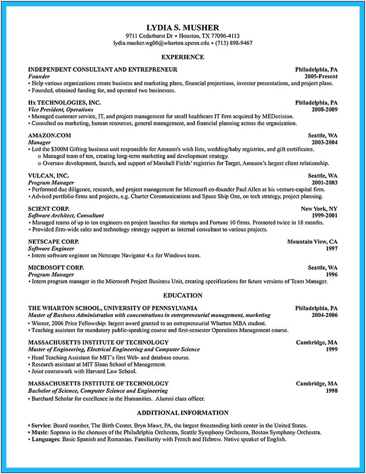 Example Of An Excellent Resume To Upenn