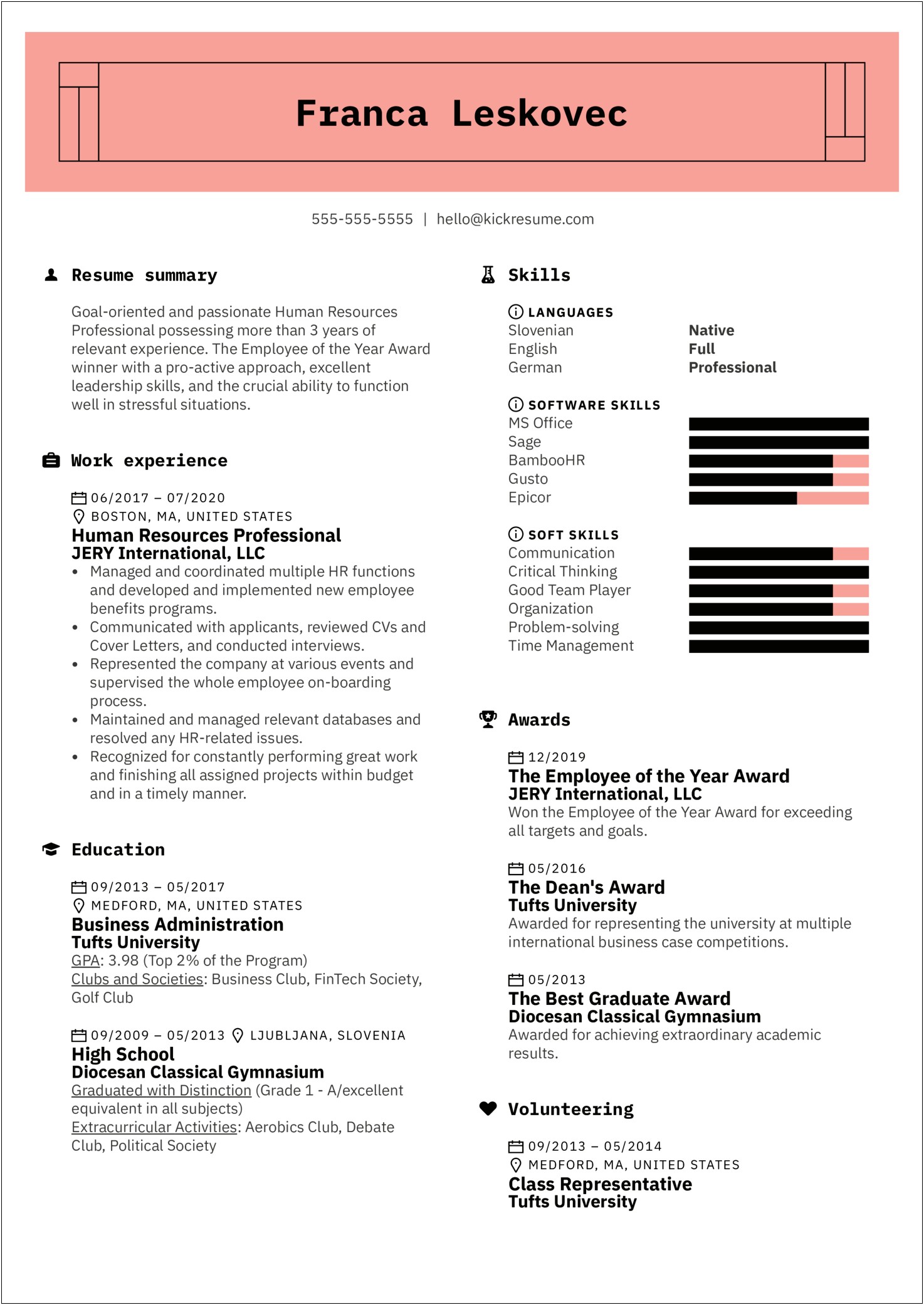 Example Of Awards For Resume