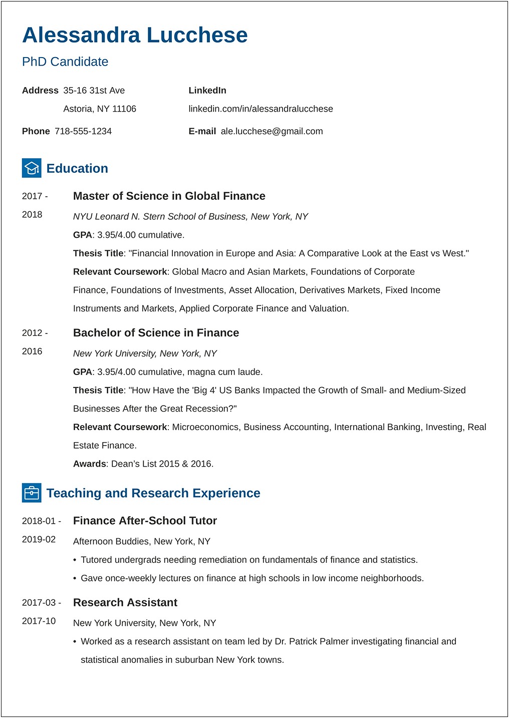 Example Of Best Resume 2017