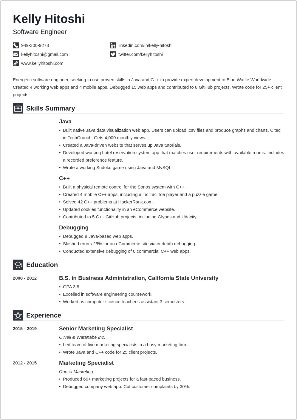 Example Of Career Transition Resume