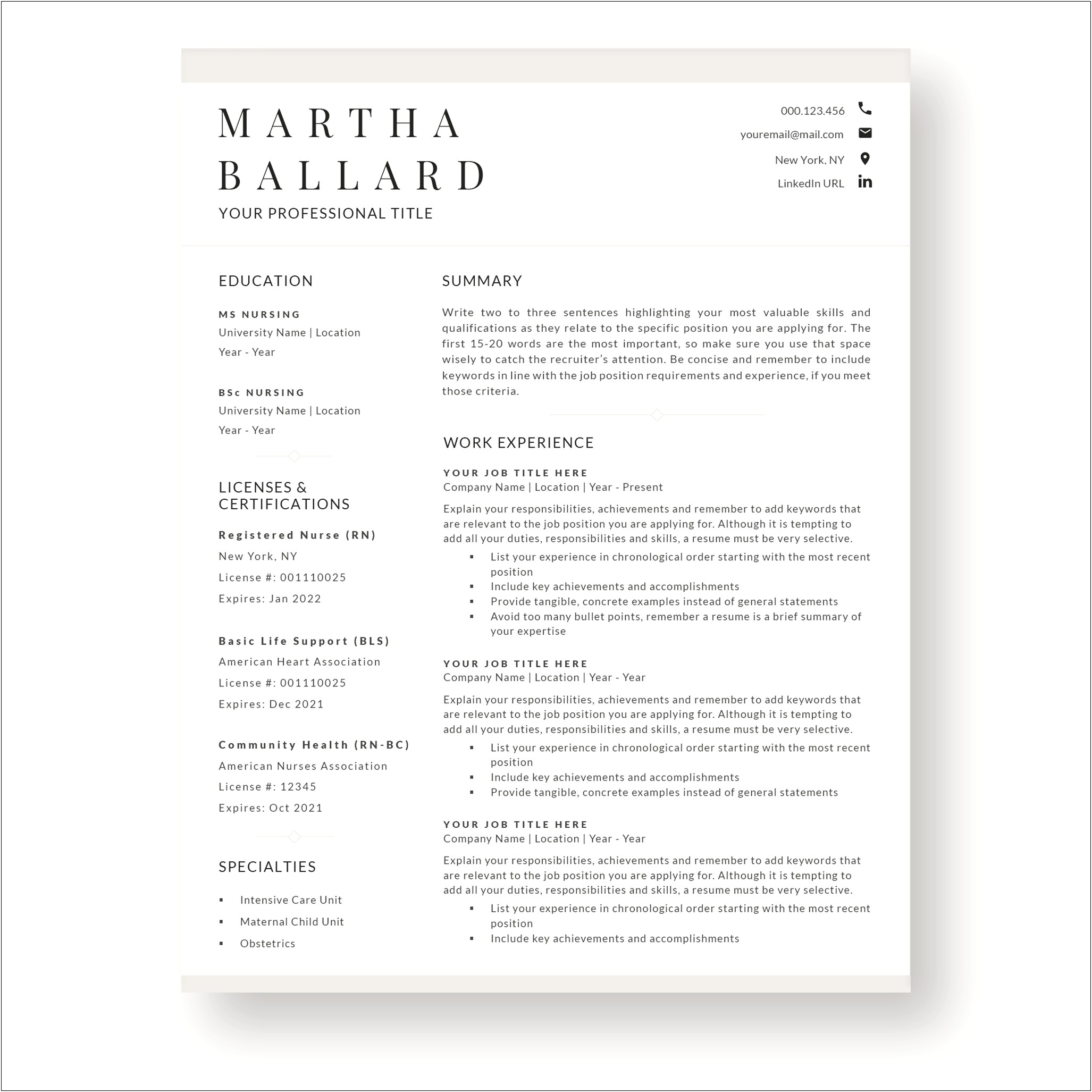 Example Of Chronological Resume For Nurses