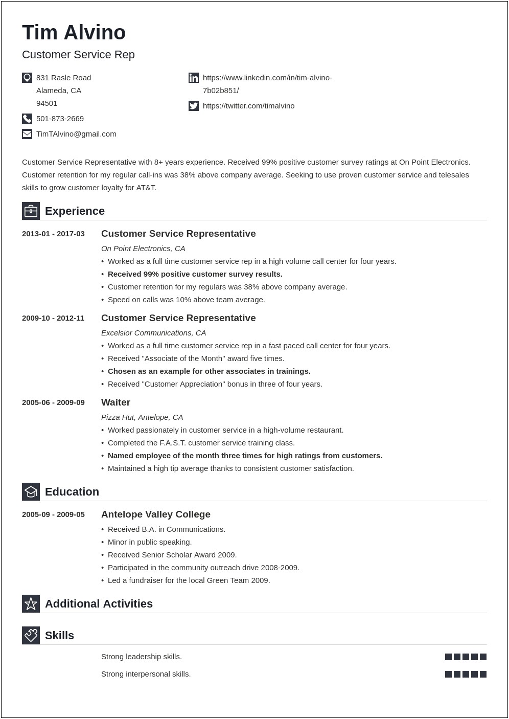 Example Of Client Servive Summary For Resume